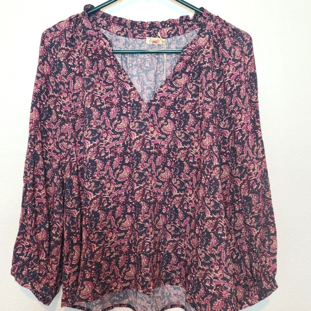 FAHERTY Portia Blouse Peasant Top in Fiona Block Print NWT Size Small - Picture 3 of 9